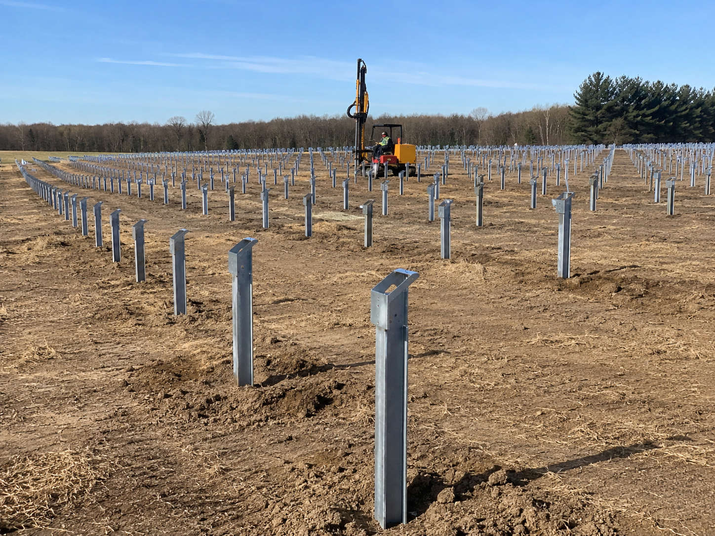 Driven steel ground mount posts for solar array