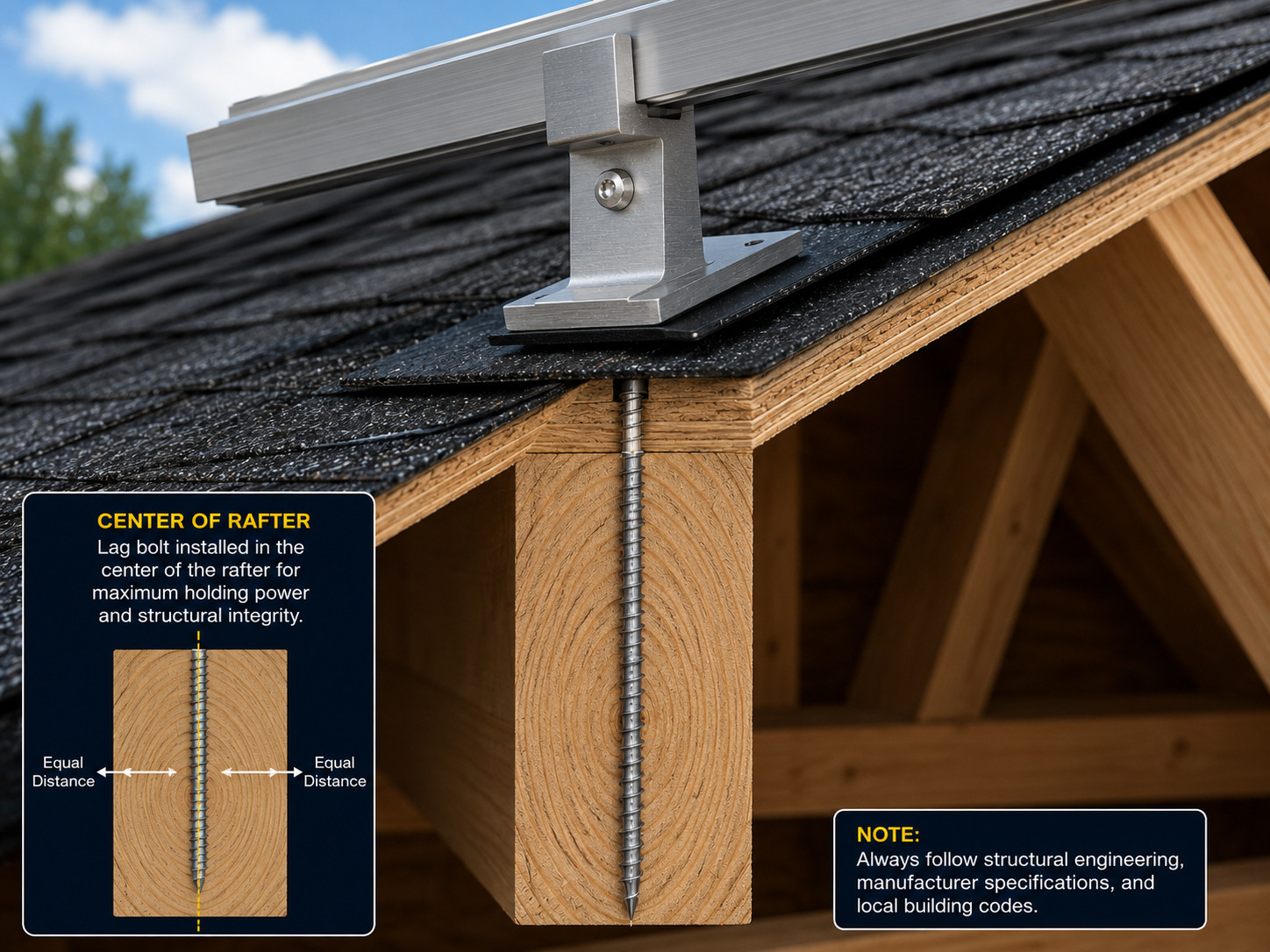 Feeder drill hole rafter attachment