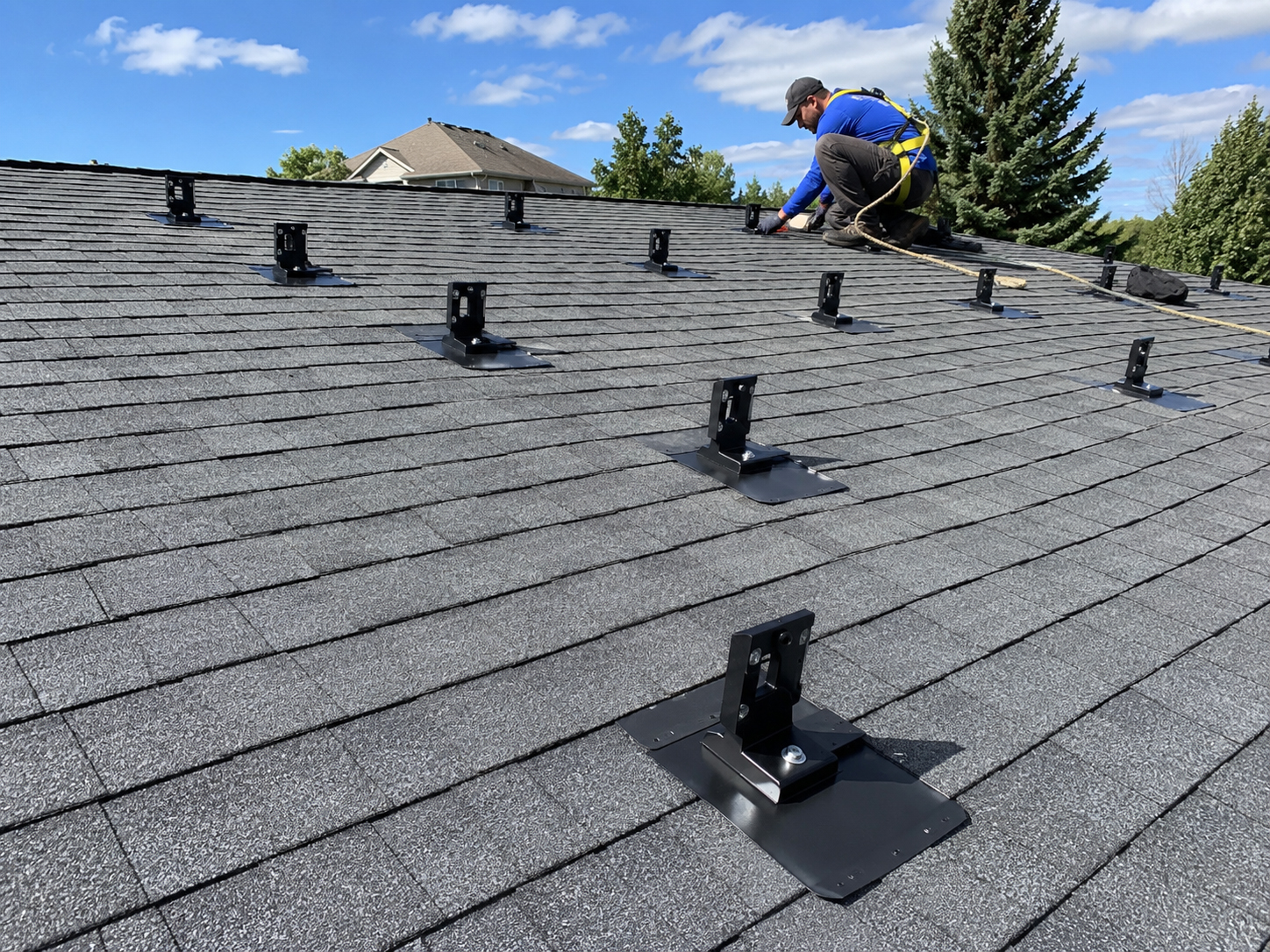 Solar mounting feet installed on roof