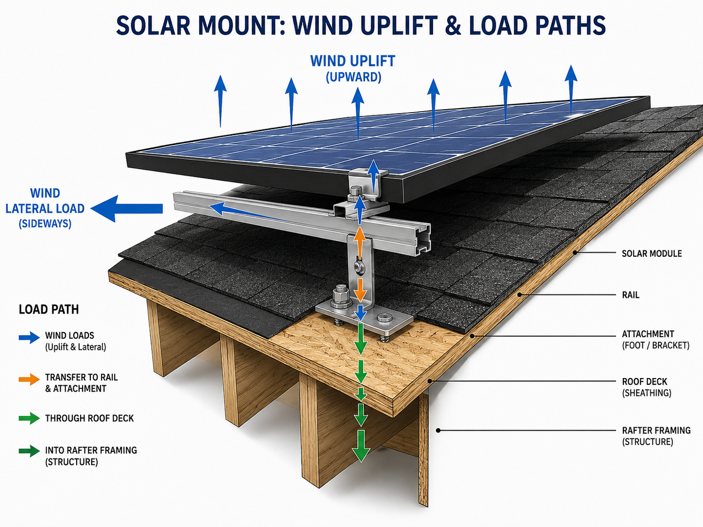 Wind uplift and solar mounting load paths diagram